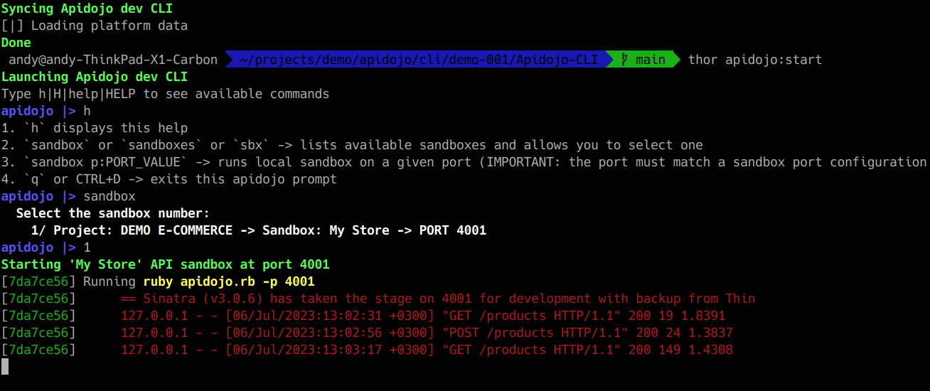 Apidojo usage STEP 3: Install the CLI app, sync with the platform and lanch on your development machine