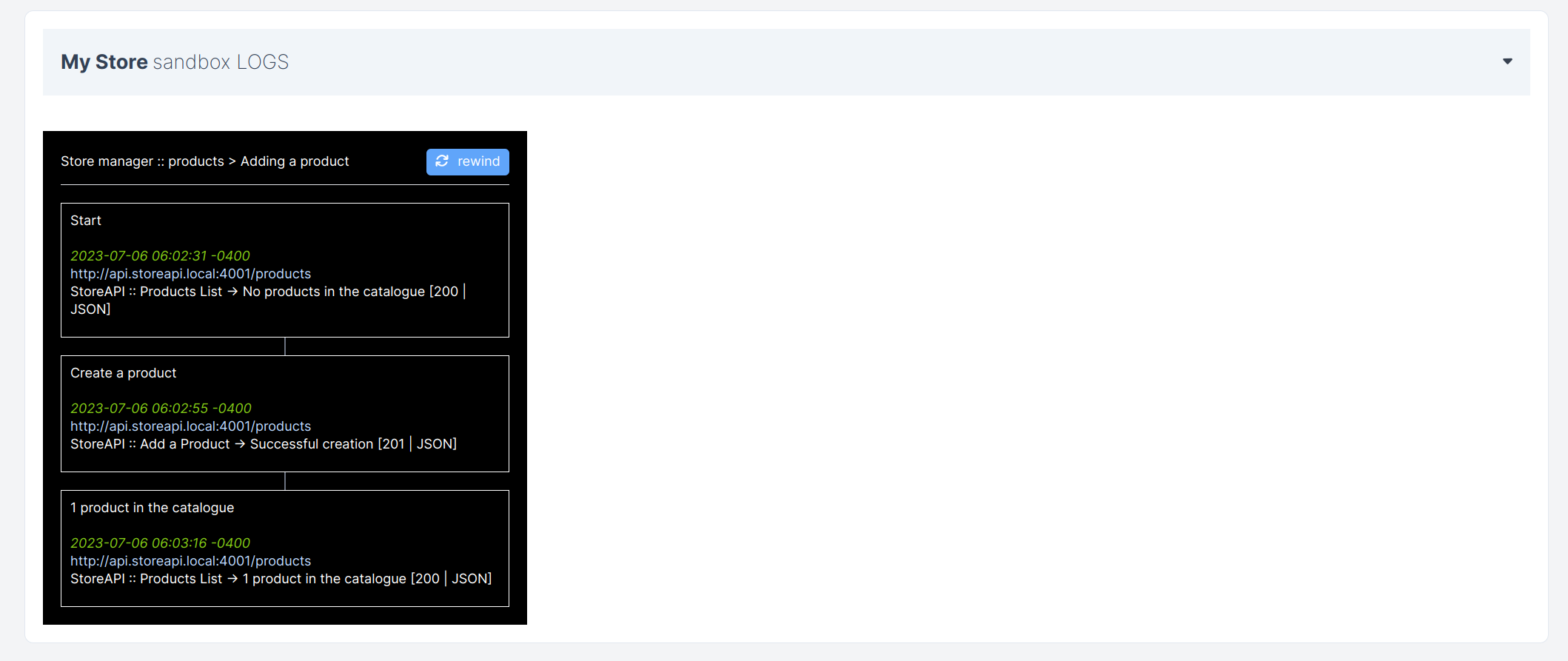 Apidojo usage STEP 4: log the sequences calls from the platform, clear & rewind the sequences whenever repeat is needed